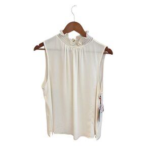 Sleeveless Ivory Ruffle Neck Blouse Vince Camuto Womens Size L 100% Polyester